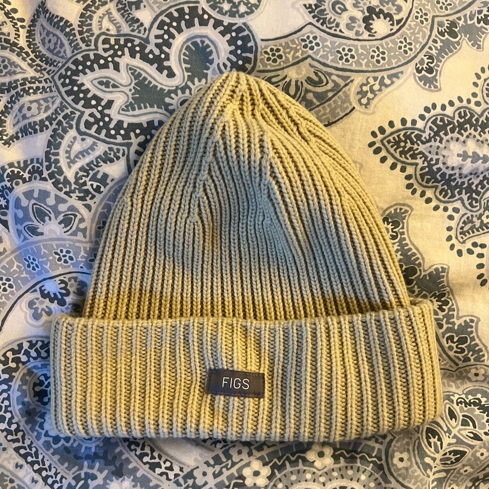 Figs Ribbed Knit Beanie Tan Winter Hat